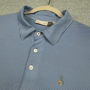KJUS Golf Polo Shirt Mens XL Blue Striped UPF 50+ Moisture‎ Wicking Athletic